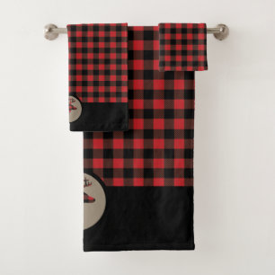 Red Buffalo Plaid Deer Head Bath Towel Set