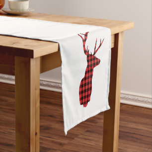Red Buffalo Plaid Deer Head Short Table Runner