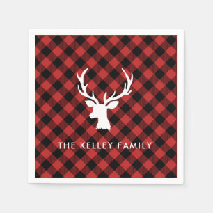 Red Buffalo Plaid Deer Head White Custom Napkin