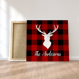 Red Buffalo Plaid & Deer Personal Name Gift Canvas Print
