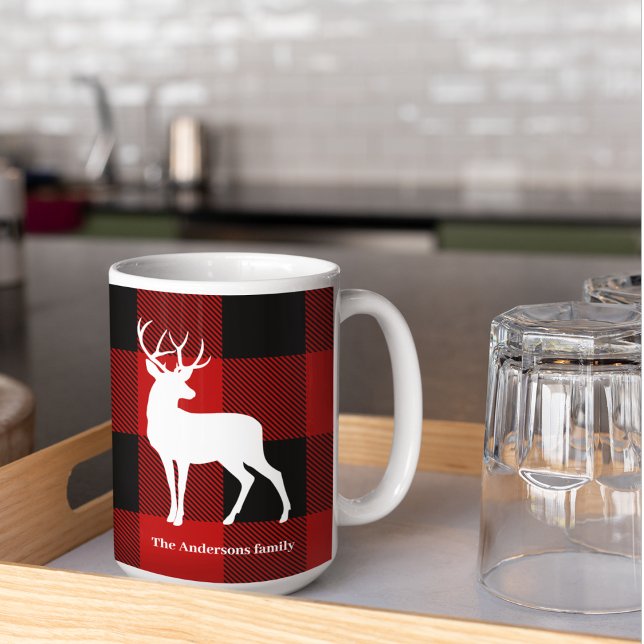 Red Buffalo Plaid & Deer | Personal Name Gift Coffee Mug (Creator Uploaded)
