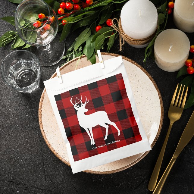 Red Buffalo Plaid & Deer | Personal Name Gift Favour Bag (Creator Uploaded)
