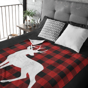 Red Buffalo Plaid & Deer   Personal Name Gift Fleece Blanket