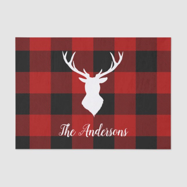 Red Buffalo Plaid & Deer | Personal Name Gift Tissue Paper (Front)