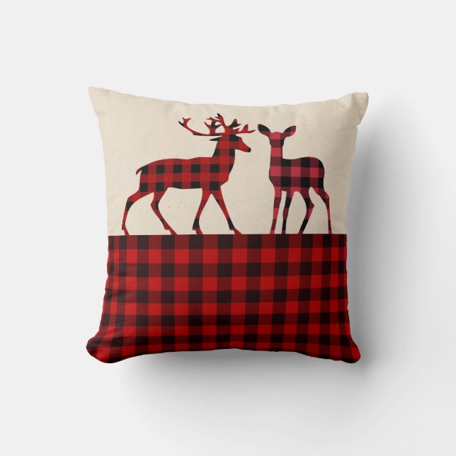 Red Buffalo Plaid Deer Pillow (Front)