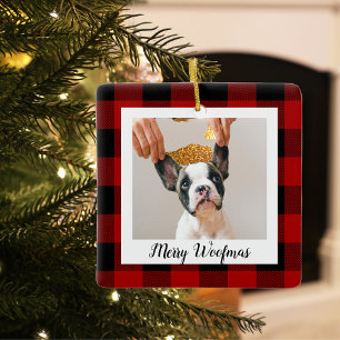 Red Buffalo Plaid Dog Photo   Merry Woofmas Ceramic Ornament