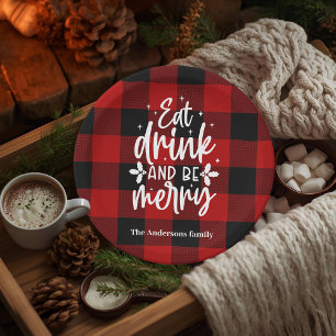 Red Buffalo Plaid “Eat, Drink & Be Merry” Paper Plate