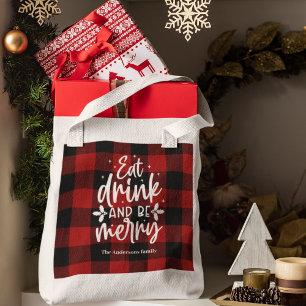 Red Buffalo Plaid “Eat, Drink & Be Merry” Tote Bag