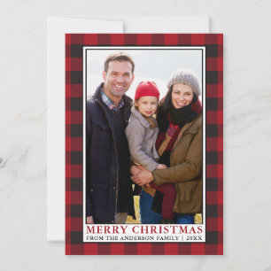Red Buffalo Plaid Family Framed Photo Christmas Holiday Card
