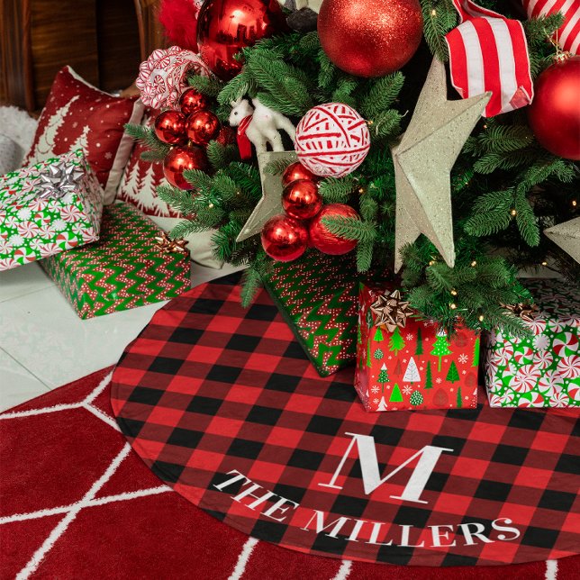 Red Buffalo Plaid Family Monogram Brushed Polyester Tree Skirt (Red Buffalo Plaid Family Monogram Brushed Polyester Tree Skirt)