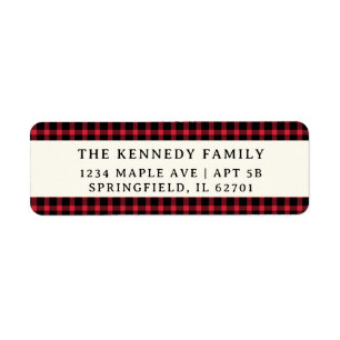 Red Buffalo Plaid Family Name Christmas Holiday Return Address Label