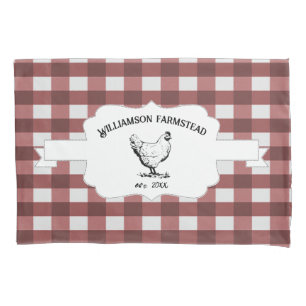 Red Buffalo Plaid Farm Chicken Pillow Case