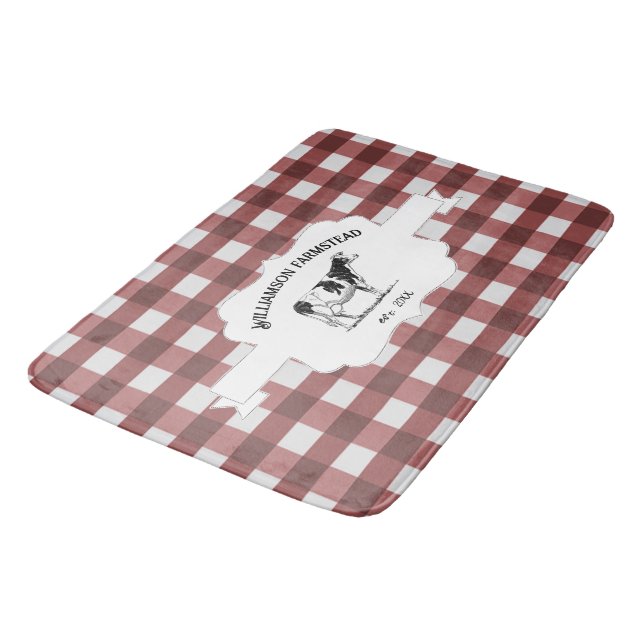 Red Buffalo Plaid Farm Cow Bath Mat (Angled)