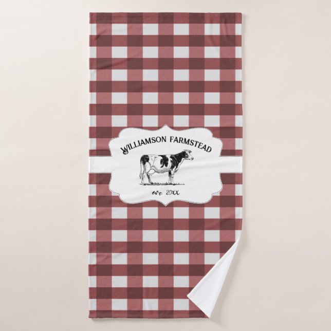 Red Buffalo Plaid Farm Cow Bath Towel Set (Bath Towel)