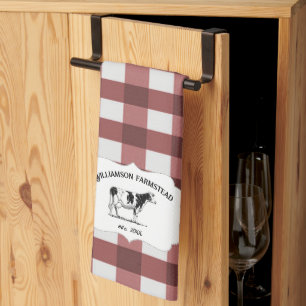 Red Buffalo Plaid Farm Cow Kitchen Towel