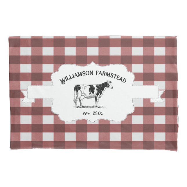 Red Buffalo Plaid Farm Cow Pillow Case (Front)