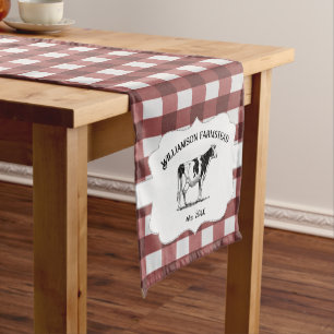 Red Buffalo Plaid Farm Cow Short Table Runner