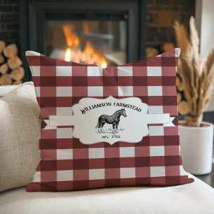 Red Buffalo Plaid Farm Horse Cushion