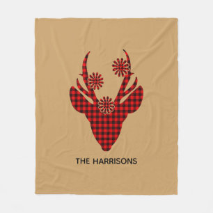 Red Buffalo Plaid Female Deer Personalised Fleece Blanket