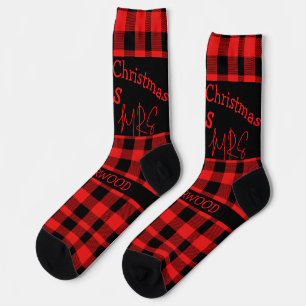 Red Buffalo Plaid first Christmas Mr & Mrs Couple Socks