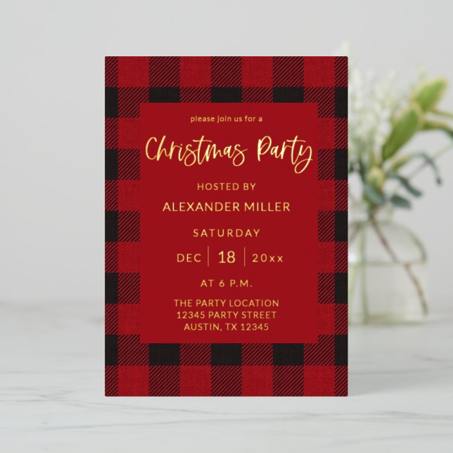Red Buffalo Plaid Flannel Christmas Party (Standing Front)