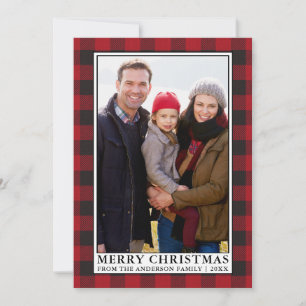 Red Buffalo Plaid Framed Family Photo Christmas Holiday Card