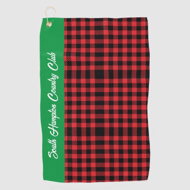 Red Buffalo Plaid Golf Towel / Custom Club Name (Front)
