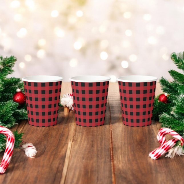 Red Buffalo Plaid Holiday Paper Cups (Creator Uploaded)