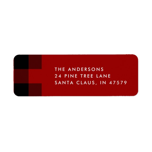 Red Buffalo Plaid Holiday Return Address Label (Front)