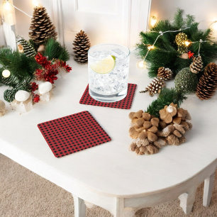 Red Buffalo Plaid Holiday Square Paper Coaster