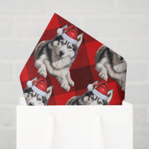 Red Buffalo Plaid Husky Dog Christmas Holiday Tissue Paper
