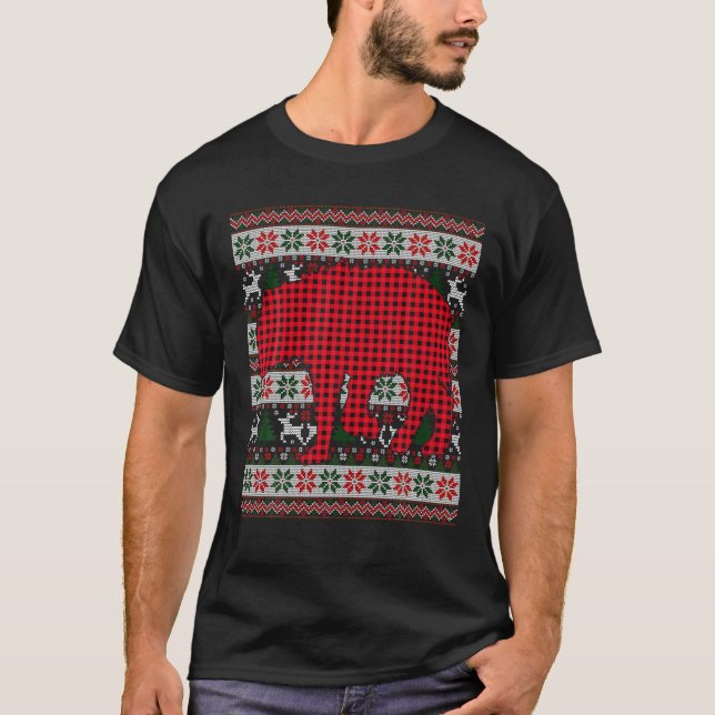 Red Buffalo Plaid Hyena Lovers Ugly Xmas Family Ma T-Shirt (Front)