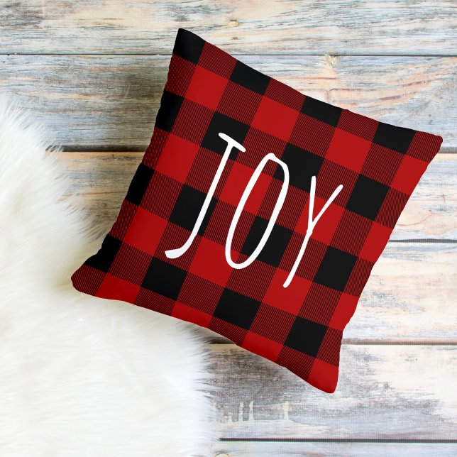 Red Buffalo Plaid & Joy | Happy Holiday Cushion (Creator Uploaded)