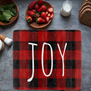 Red Buffalo Plaid & Joy   Happy Holiday Cutting Board