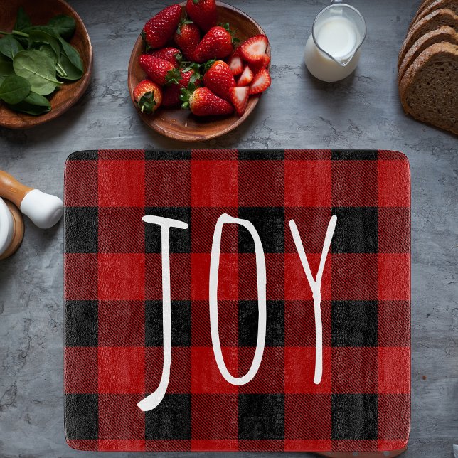 Red Buffalo Plaid & Joy | Happy Holiday Cutting Board (Creator Uploaded)