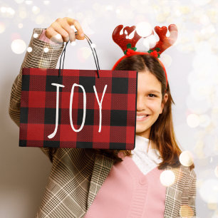 Red Buffalo Plaid & Joy Happy Holiday Large Gift Bag