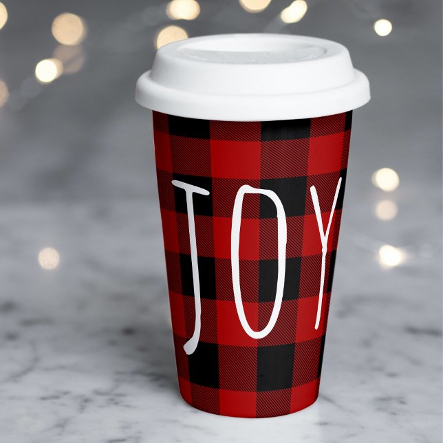 Red Buffalo Plaid & Joy | Happy Holiday Paper Cups (Creator Uploaded)