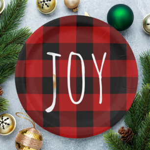 Red Buffalo Plaid & Joy   Happy Holiday Paper Plate