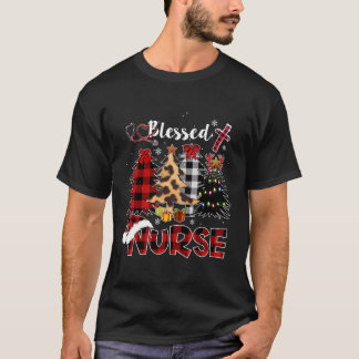 Red Buffalo Plaid Leopard Nurse Christmas Blessed  T-Shirt