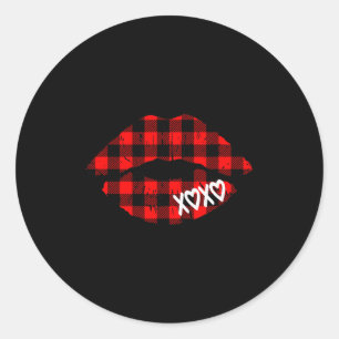 Red Buffalo Plaid Lips T Shirt Valentine Day Xoxo  Classic Round Sticker