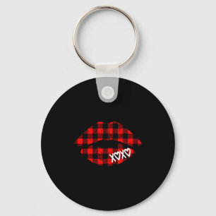 Red Buffalo Plaid Lips T Shirt Valentine Day Xoxo Key Ring