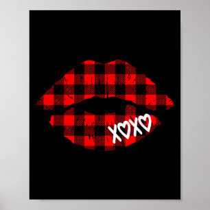 Red Buffalo Plaid Lips T Shirt Valentine Day Xoxo Poster