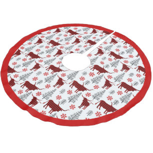 Red Buffalo Plaid Longhorn Pattern Brushed Polyester Tree Skirt