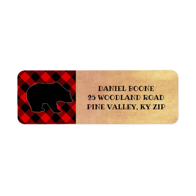 Red Buffalo Plaid Lumberjack Bear Return Address Label (Front)