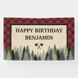 Red Buffalo Plaid Lumberjack Birthday Party Banner