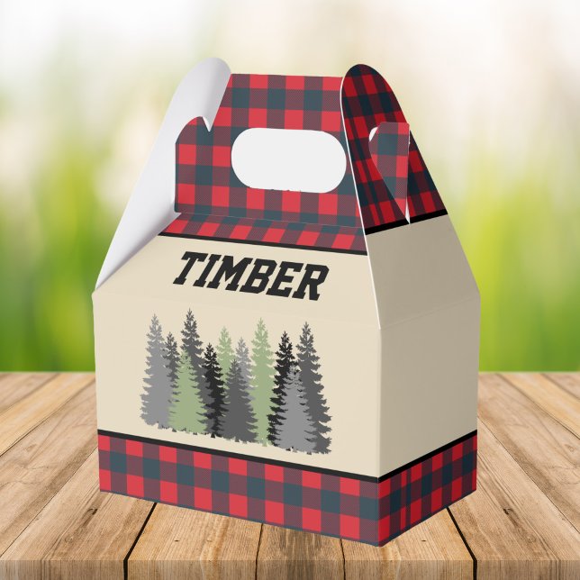 Red Buffalo Plaid Lumberjack Birthday Party Favour Box (Creator Uploaded)