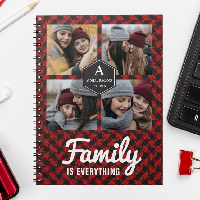 Red Buffalo Plaid Lumberjack Family Photo Collage Notebook (Creator Uploaded)