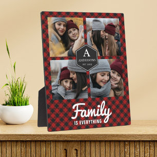 Red Buffalo Plaid Lumberjack Family Photo Collage Plaque
