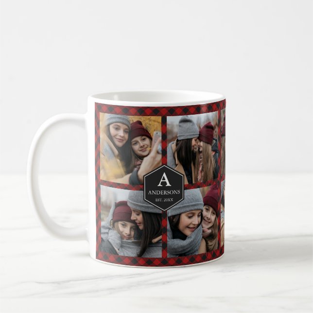 Red Buffalo Plaid Lumberjack Photo Collage Coffee Mug (Left)