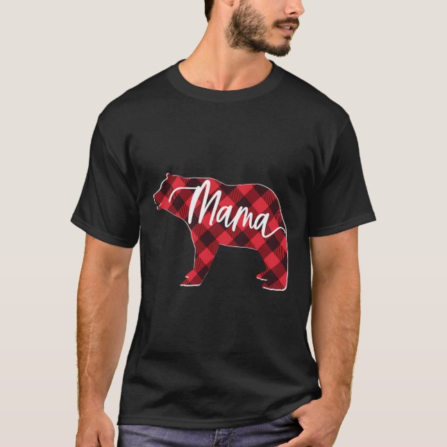 Red Buffalo Plaid Mama Bear Matching Family Christ T-Shirt (Front)